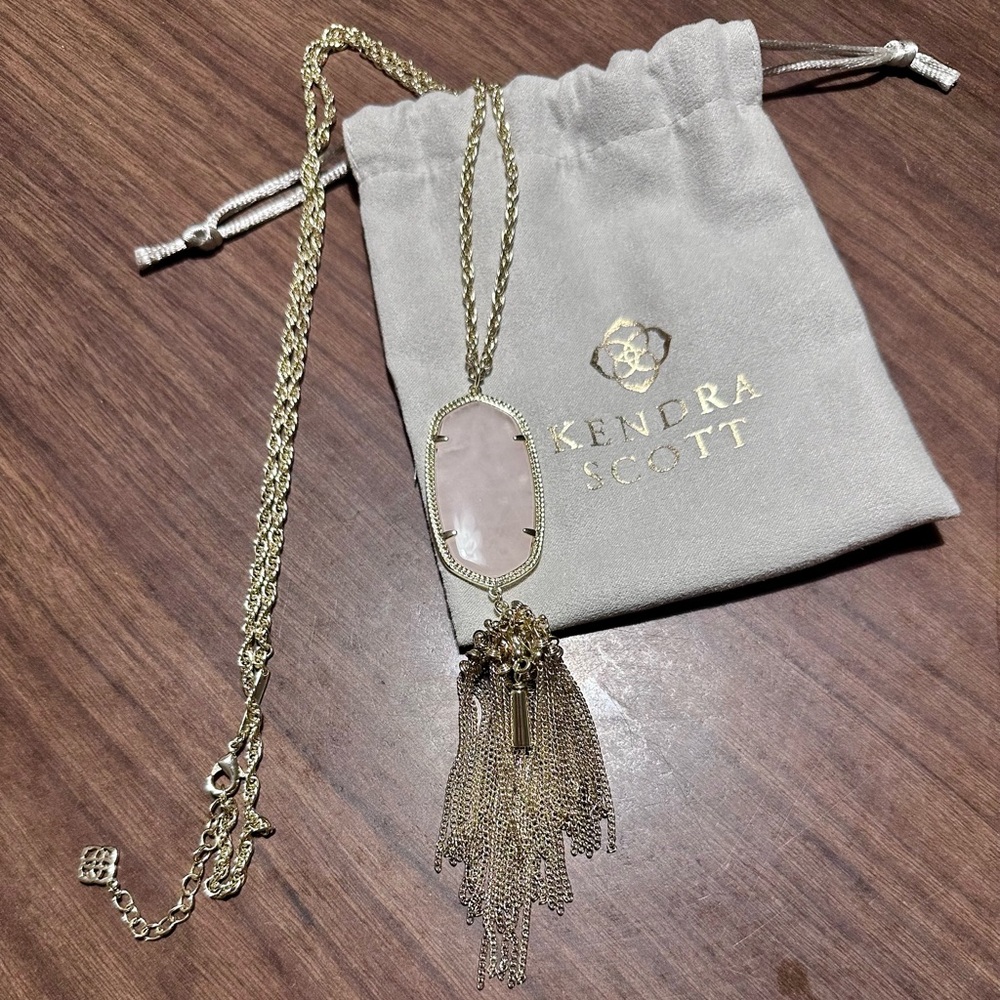 Kendra Scott Rayne Rose Quartz and Gold Long Necklace